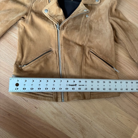 Maje Tan Caramel Brown Goat Suede Women's Biker Jacket Size 40 - Picture 10 of 12